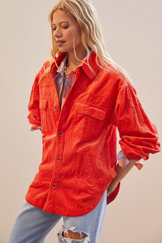Maeve Corduroy Shirt Jacket / bright orange textured cord shackets - flipped
