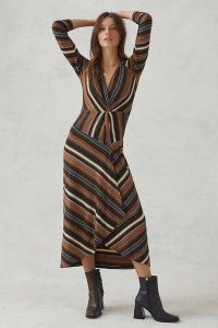 Maeve Striped Wrap Maxi Dress ~ black and brown neutral stripe dresses