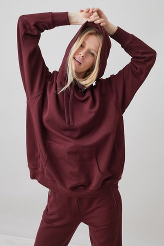 Les Girls Les Boys Oversized Hoody Wine ~ womens dark red slouchy pullover cotton hoodies - flipped