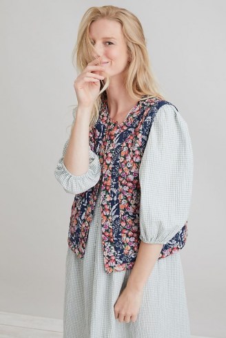 Anthropologie Mixed-Print Quilted Waistcoat | womens floral waistcoats | women’s vintage inspired fashion