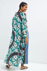 Bl-nk Floral Cover-Up Kimono ~ womens green maxi kimonos ~ women’s long length open front robes