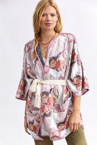 Bl-nk Watercolor Floral Kimono Pink ~ printed quilt-effect open front kimonos - flipped