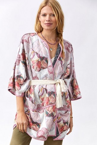 Bl-nk Watercolor Floral Kimono Pink ~ printed quilt-effect open front kimonos