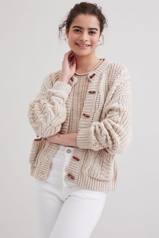 Anthropologie Joni Cable-Knit Cardigan | womens chunky cream toggle button up cardigans