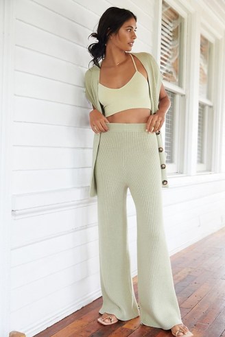 Daily Practice by Anthropologie Ribbed Knit Lounge Set Green / women’s loungewear sets / knitted trousers and cardigan top / womens knitwear co ords