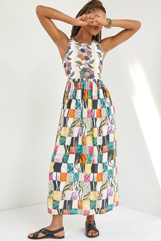 Let Me Be Quilted Patchwork Maxi Dress ~ sleeveless long legnth mixed print dresses