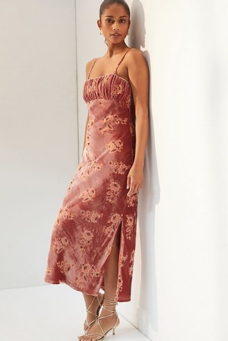 Hutch Velvet Slip Maxi Dress Pink Combo / glamorous cami strap dresses / evening glamour / floral occasion wear - flipped