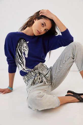 Maeve Zebra Cashmere Jumper / blue animal print jumpers / patterned sweaters - flipped