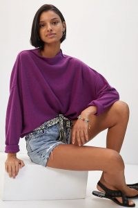 ANTHROPOLOGIE Alani Cashmere Mock Neck Jumper Plum / womens purple slouchy jumpers