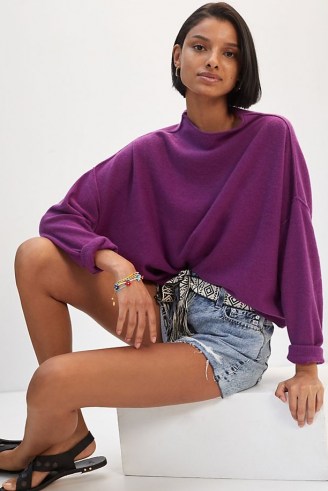 ANTHROPOLOGIE Alani Cashmere Mock Neck Jumper Plum / womens purple slouchy jumpers - flipped