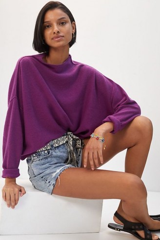 ANTHROPOLOGIE Alani Cashmere Mock Neck Jumper Plum / womens purple slouchy jumpers