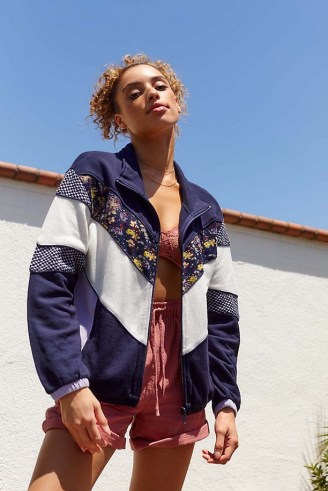 Daily Practice by Anthropologie Colourblocked Track Jacket Blue Motif / womens sports inspired jackets - flipped