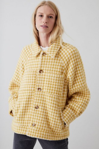 ANTHROPOLOGIE Greylin Houndstooth Jacket Yellow / womens casual textured dogtooth check jackets - flipped