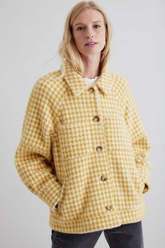 ANTHROPOLOGIE Greylin Houndstooth Jacket Yellow / womens casual textured dogtooth check jackets