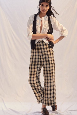 Find Me Now LaLa Flared Plaid Trousers / womens check print wide leg tousers