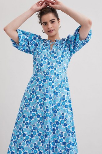 Resume Fiona Midi Dress Light Blue / vintage style floral prints / puff sleeve organic cotton dresses