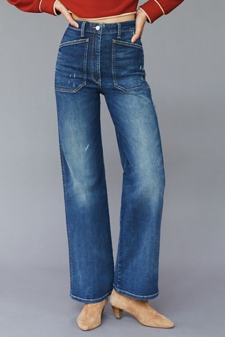 Pilcro The Selvedge Carpenter Wide-Leg Jeans Blue | womens denim fashion crafted from sustainable materials | PVA-free indigo dye - flipped