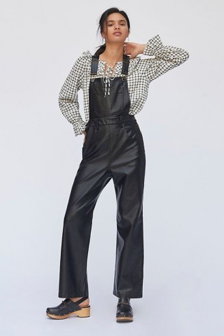 Avec Les Filles Faux Leather Overalls in Black ~ womens dungarees