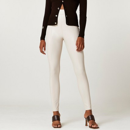 RIVER ISLAND Beige faux leather skinny trousers - flipped