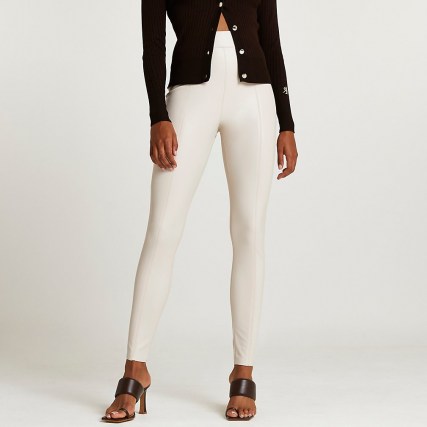 RIVER ISLAND Beige faux leather skinny trousers