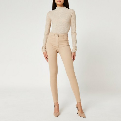 River Island Beige high waisted skinny jeans | women’s neutral skinnies | womens responsibly sourced cotton denim fashion - flipped