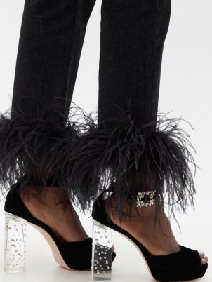 ROGER VIVIER Broche crystal-buckle velvet platform sandals ~ glamorous clear crystal-encrusted perspex block heels ~ luxe platforms