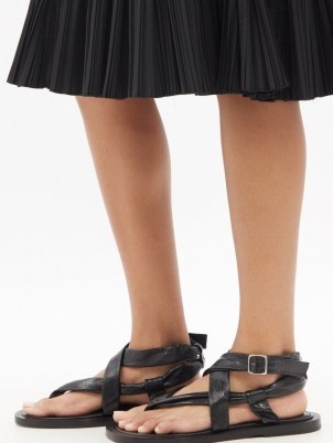 JIL SANDER Crossover-strap leather sandals ~ womens black strappy thonged flats - flipped