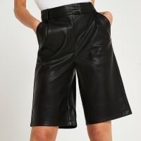 River Island Black faux leather bermuda shorts – womens fashionable clothing