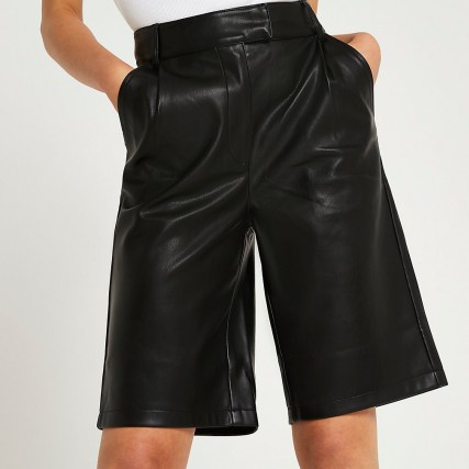 River Island Black faux leather bermuda shorts – womens fashionable clothing