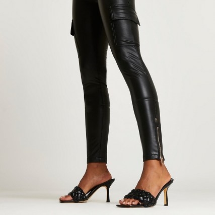 RIVER ISLAND Black faux leather utility skinny trousers – zip and pocket detail skinnies - flipped