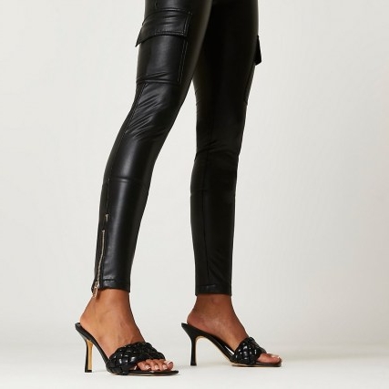 RIVER ISLAND Black faux leather utility skinny trousers – zip and pocket detail skinnies
