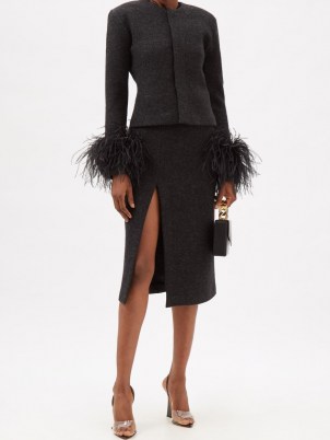 16ARLINGTON Fonda side-slit wool-mélange midi skirt | black thigh high slit skirts | split hem fashion - flipped