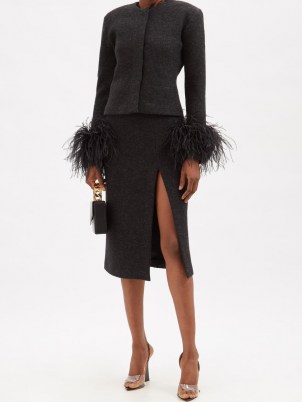 16ARLINGTON Fonda side-slit wool-mélange midi skirt | black thigh high slit skirts | split hem fashion