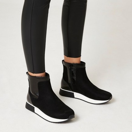 River Island Black high top boots | womens faux fur lined ankle boots | women’s sports inspired footwear