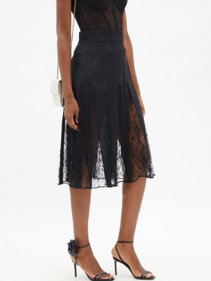 DOLCE & GABBANA High-rise lace-insert black crepe skirt – feminine sheer panel skirts