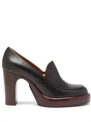 CHLOÉ Irenn heeled leather loafers | wood effect platforms | womens retro block heel platform loafer shoes - flipped