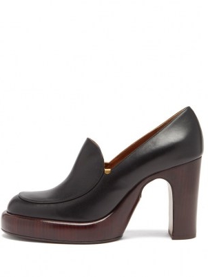CHLOÉ Irenn heeled leather loafers | wood effect platforms | womens retro block heel platform loafer shoes