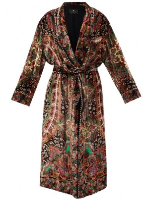 ETRO Montage-print velvet robe – ETRO paisley and floral print robes