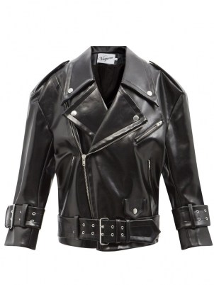 VAQUERA Oversized black faux-leather biker jacket ~ womens casual style zip and stud detail jackets ~ women’s classic inspired outerwear