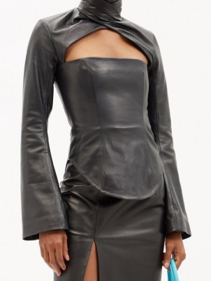 16ARLINGTON Paria cutout black-leather top – womens glamorous cut out tops - flipped
