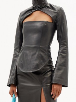 16ARLINGTON Paria cutout black-leather top – womens glamorous cut out tops