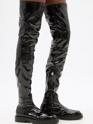 GIVENCHY Patent-leather over-the-knee boots ~ shiny black thigh high boots - flipped