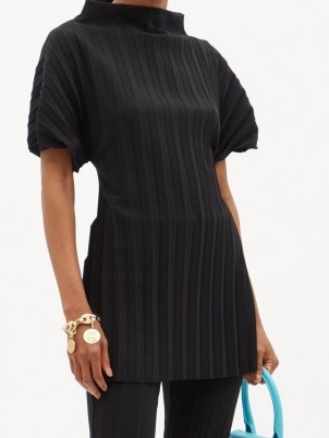 A.W.A.K.E. MODE Pleated high-neck crepe top ~ chic puff sleeve open back tops