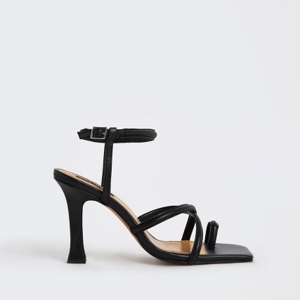 River Island Black strappy heeled sandals – multi strap high heel sandal - flipped