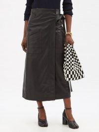 MM6 MAISON MARGIELA Wrap-front leather apron midi skirt ~ black side tie skirts