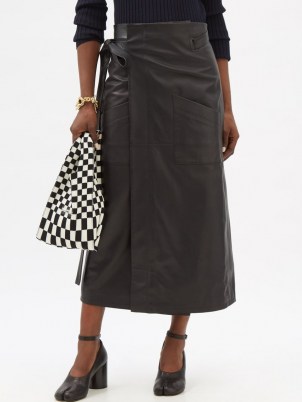 MM6 MAISON MARGIELA Wrap-front leather apron midi skirt ~ black side tie skirts - flipped