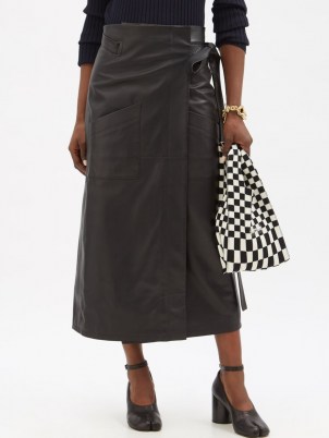 MM6 MAISON MARGIELA Wrap-front leather apron midi skirt ~ black side tie skirts