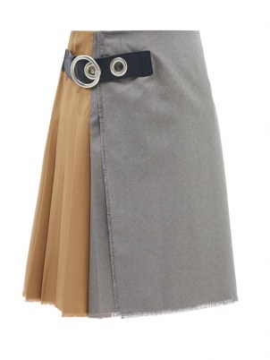 MARNI Asymmetric pleated wool-hopsack skirt / colour block buckled skirts - flipped