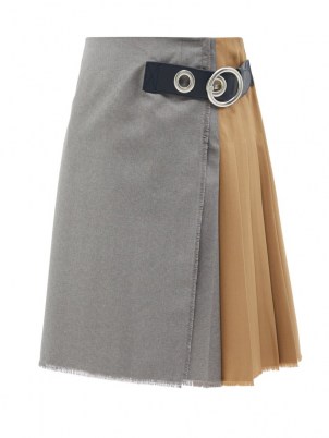 MARNI Asymmetric pleated wool-hopsack skirt / colour block buckled skirts