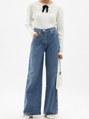 MIU MIU Crystal-embellished wide-leg jeans ~ womens designer denim - flipped